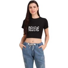 Women's Cotton Blend Typography Print Crop T-Shirt